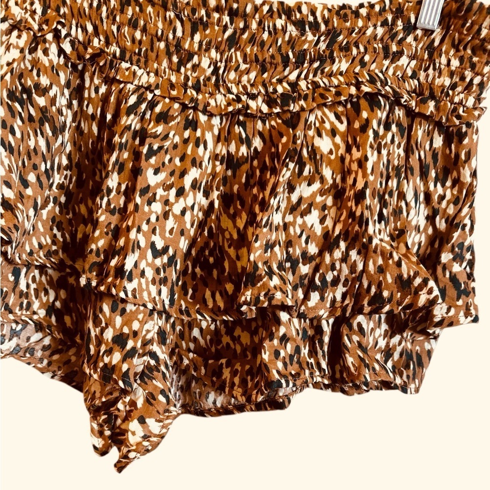 Celandine Boho Mini Skort Size XL Brown Pattern  Smocked Waistband Pull On - Picture 5 of 13